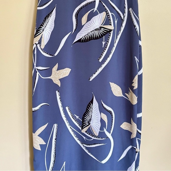 Diane Von Furstenberg| Stunning Blue Tan Silk Blend Floral Midi Dress Sz 0 - Picture 4 of 9